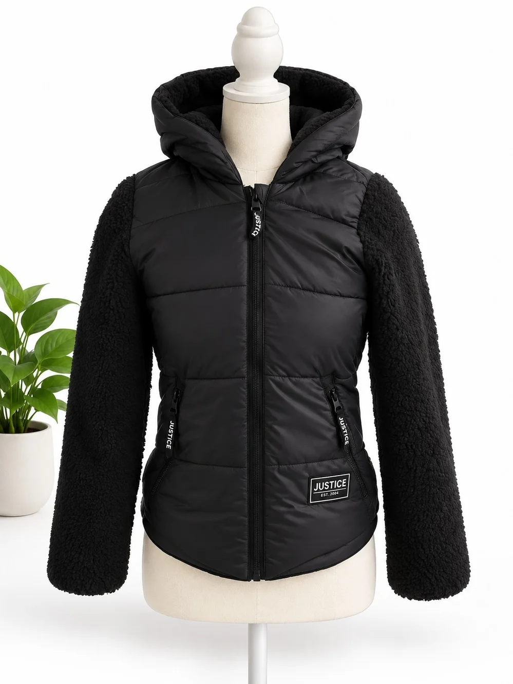 Justice Girls Black Puffer Jacket Medium (10)